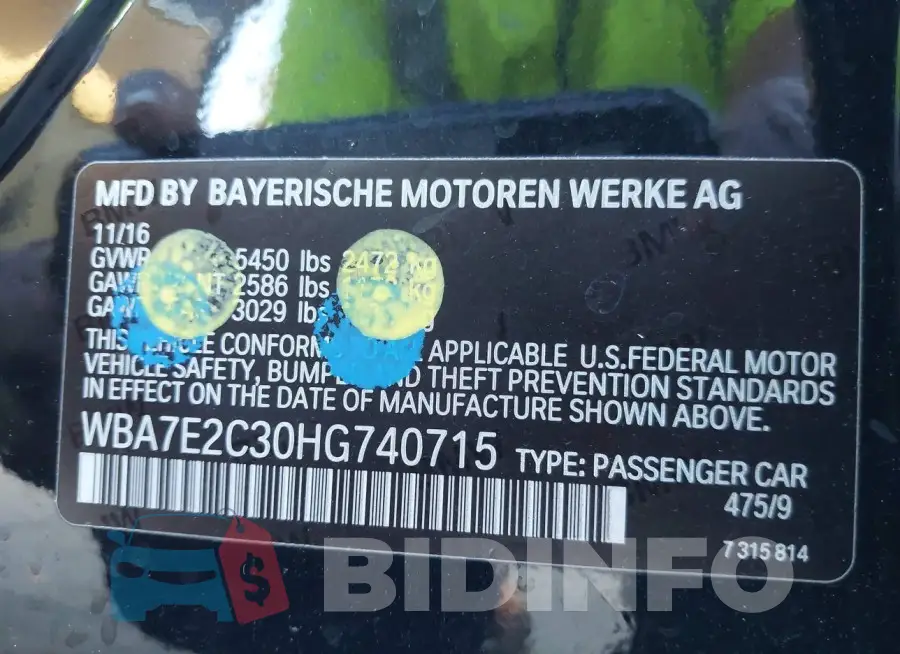 WBA7E2C30HG740715 Photo# 9
