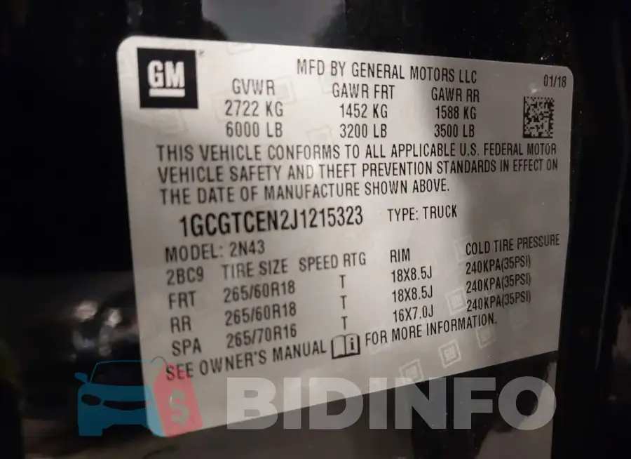 1GCGTCEN2J1215323 Photo# 9