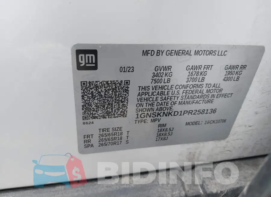 1GNSKNKD1PR258136 Photo# 9