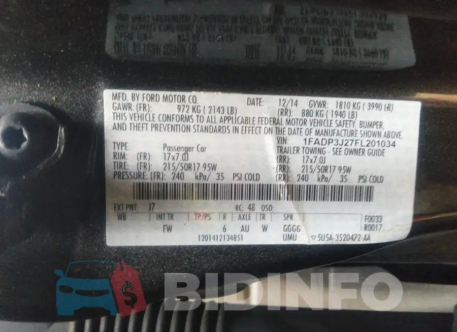 1FADP3J27FL201034 Photo# 9
