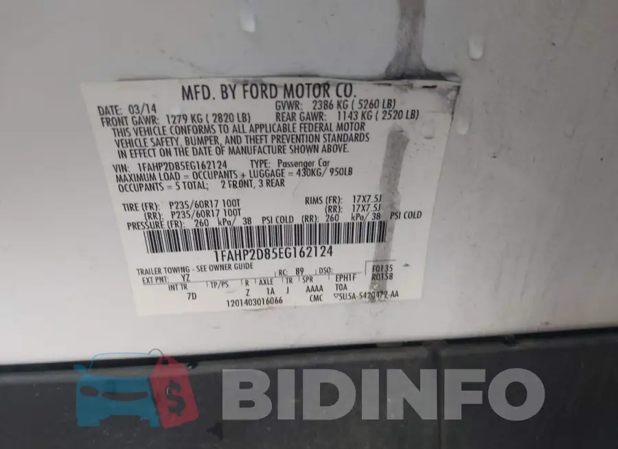 1FAHP2D85EG162124 Photo# 9