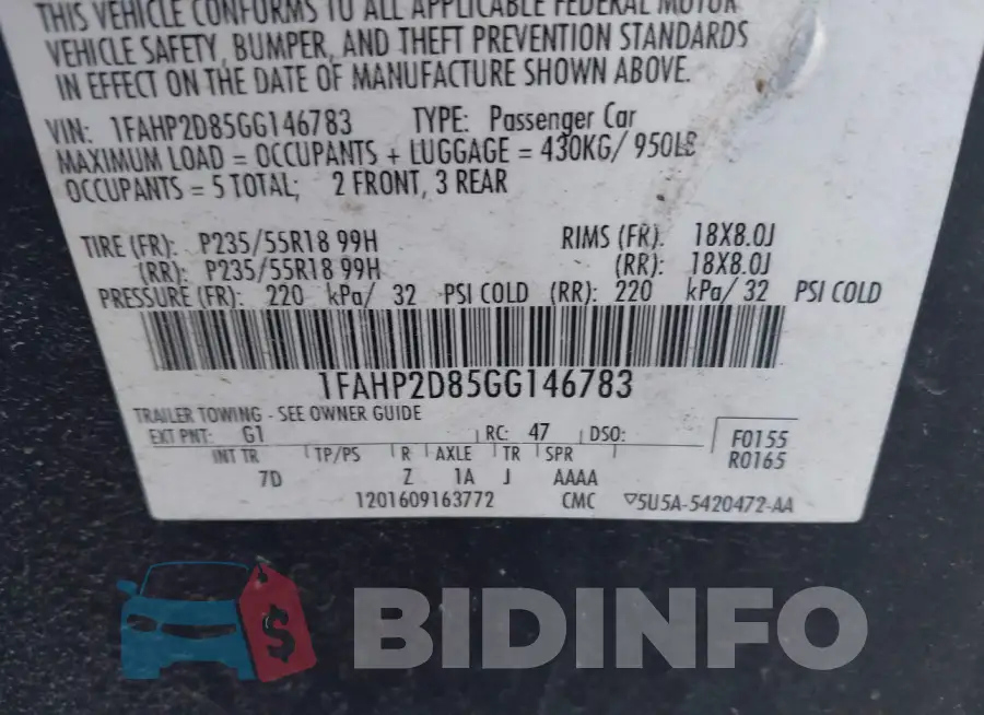 1FAHP2D85GG146783 Photo# 9