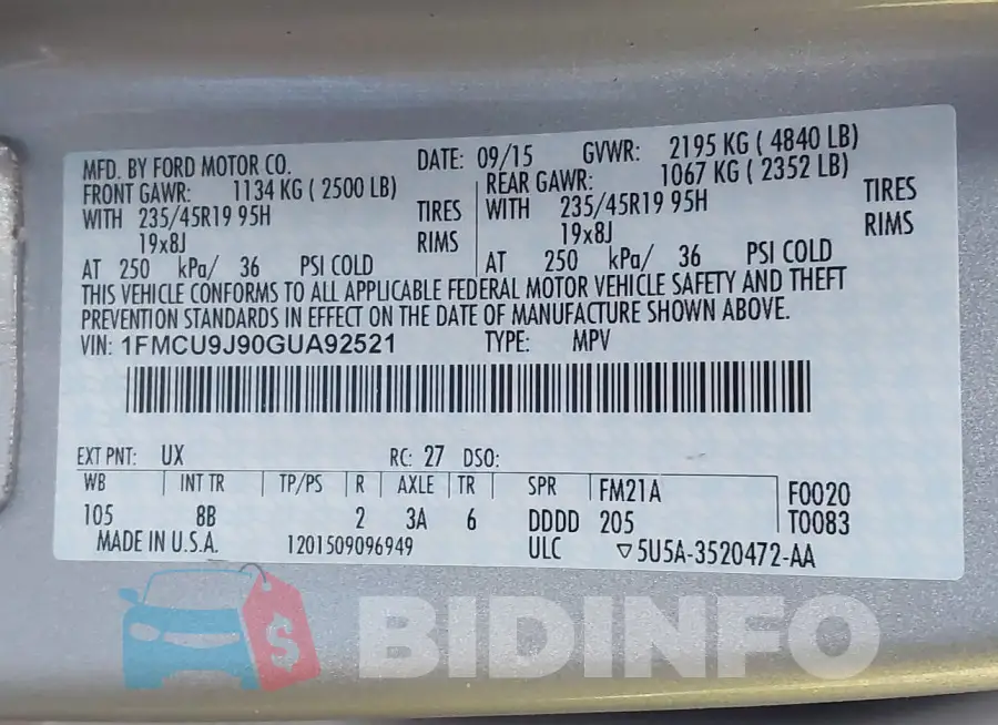 1FMCU9J90GUA92521 Photo# 9