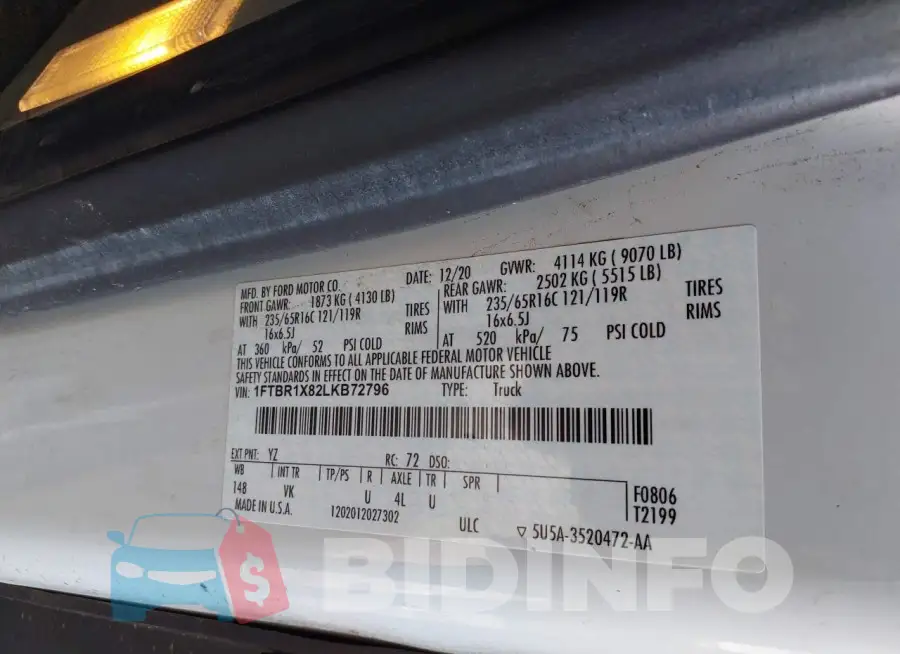 1FTBR1X82LKB72796 Photo# 9