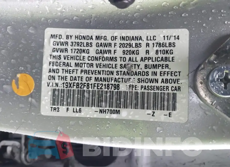 19XFB2F81FE218798 Photo# 9