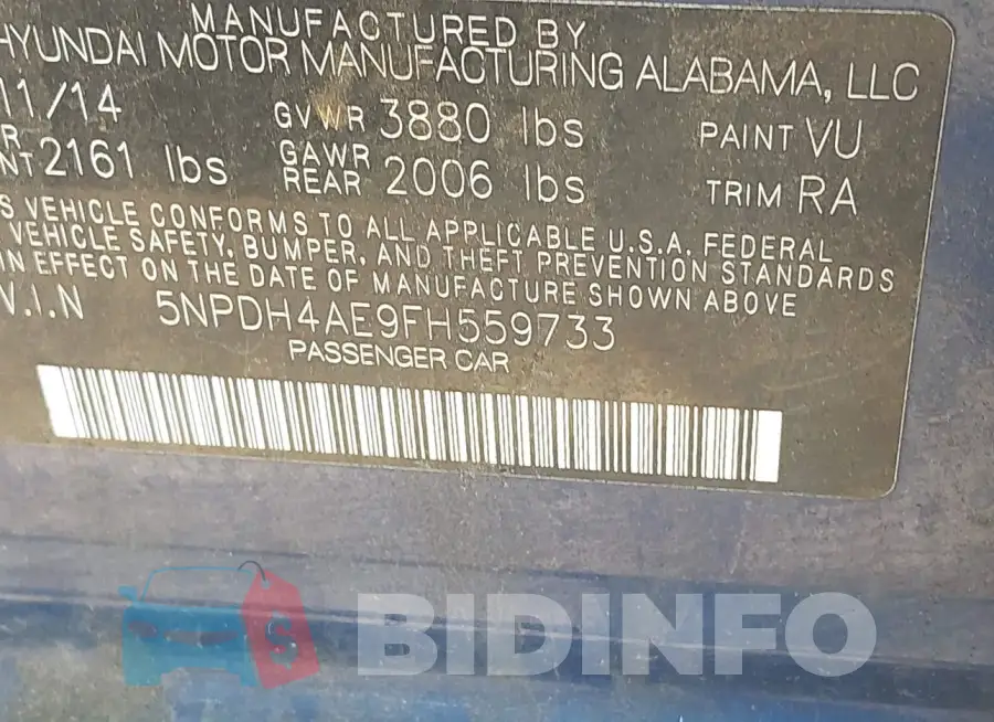 5NPDH4AE9FH559733 Photo# 9