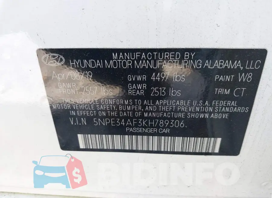5NPE34AF3KH789306 Photo# 9