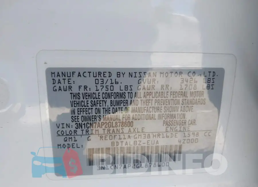 3N1CN7AP2GL878600 Photo# 9