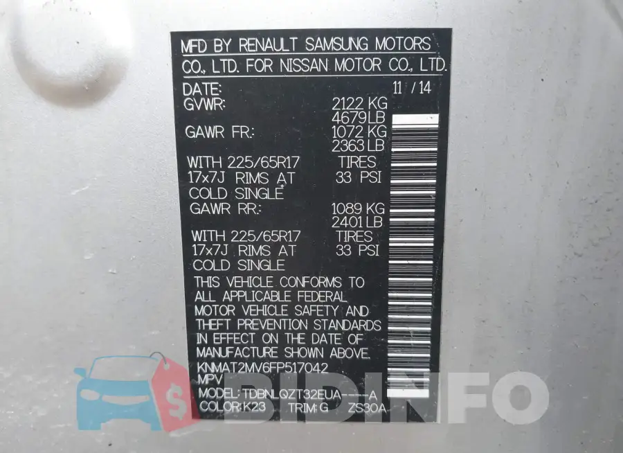KNMAT2MV6FP517042 Photo# 9