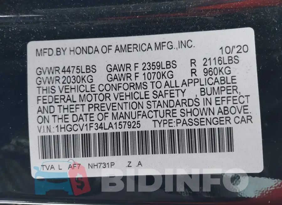 1HGCV1F34LA157925 Photo# 9