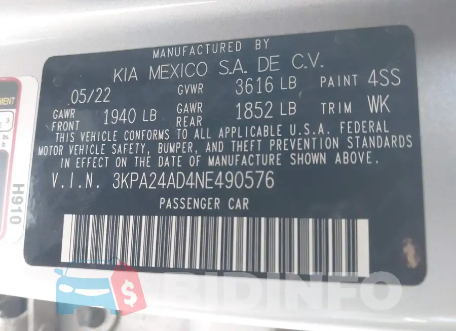 3KPA24AD4NE490576 Photo# 9