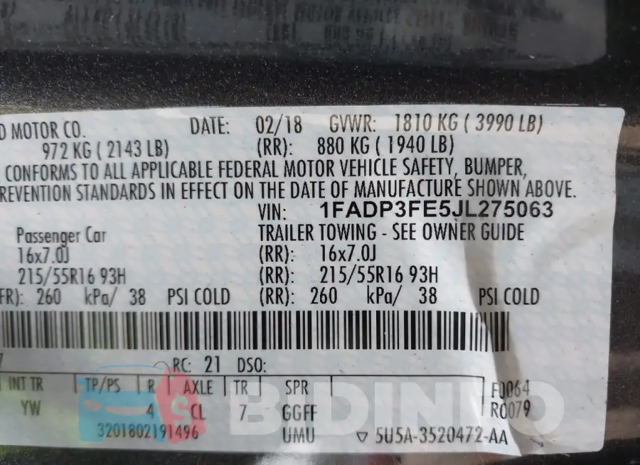 1FADP3FE5JL275063 Photo# 9