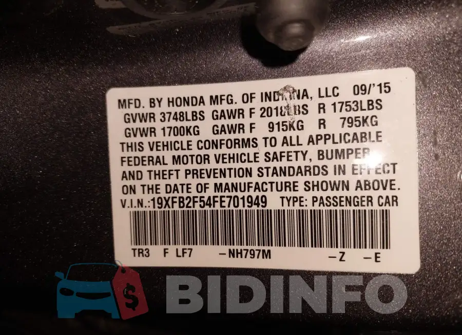 19XFB2F54FE701949 Photo# 9