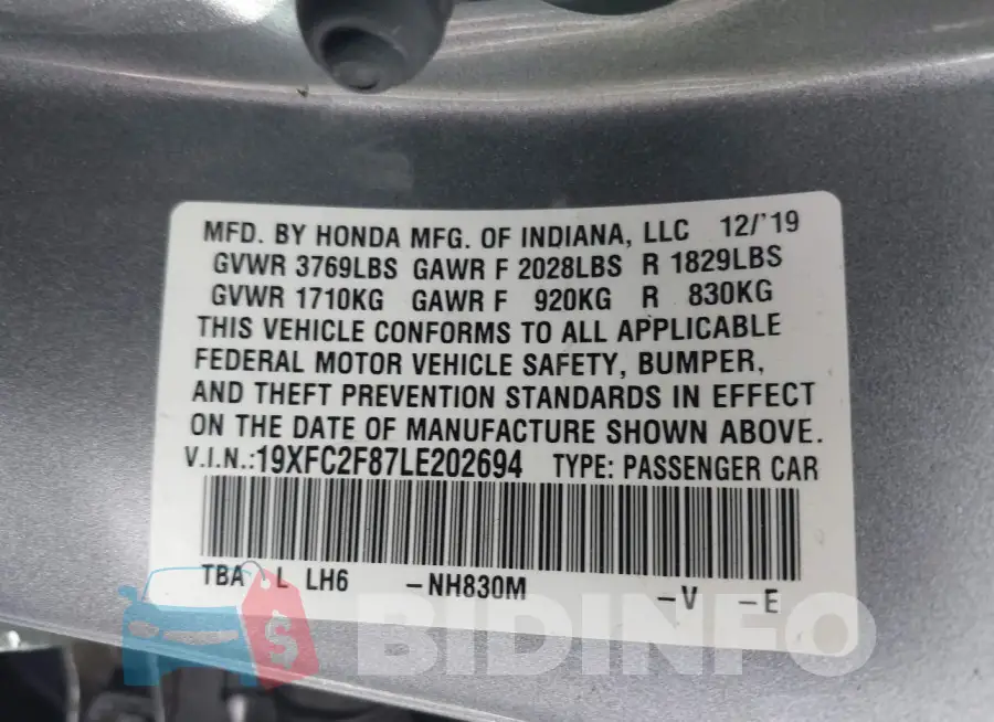 19XFC2F87LE202694 Photo# 9