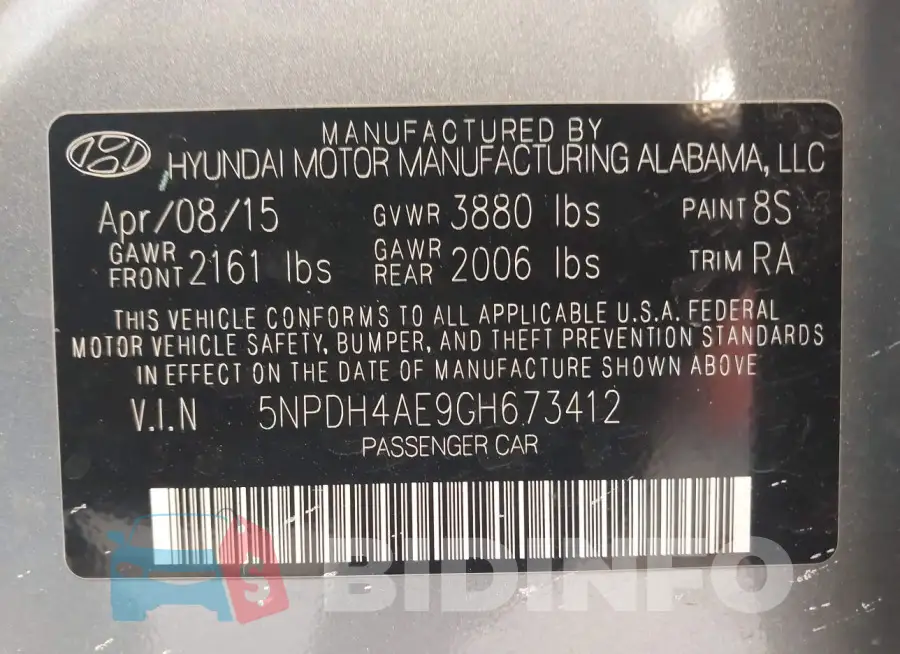 5NPDH4AE9GH673412 Photo# 9