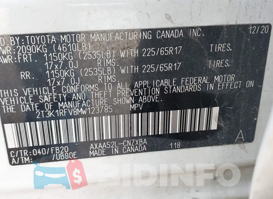 2T3K1RFV8MW123785 Photo# 9
