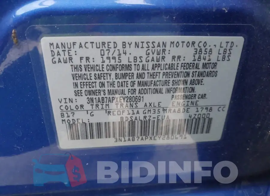 3N1AB7APXEY280691 Photo# 9