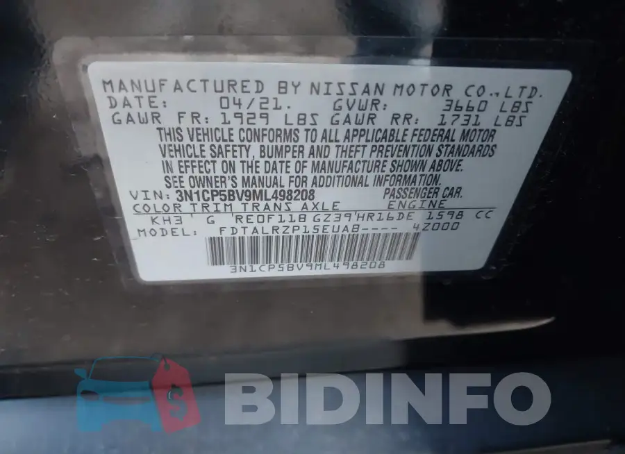 3N1CP5BV9ML498208 Photo# 9