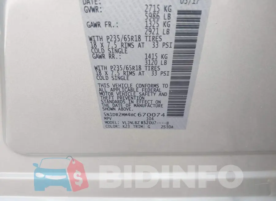 5N1DR2MM4HC670074 Photo# 9