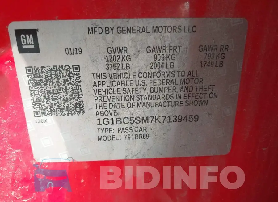 1G1BC5SM7K7139459 Photo# 9