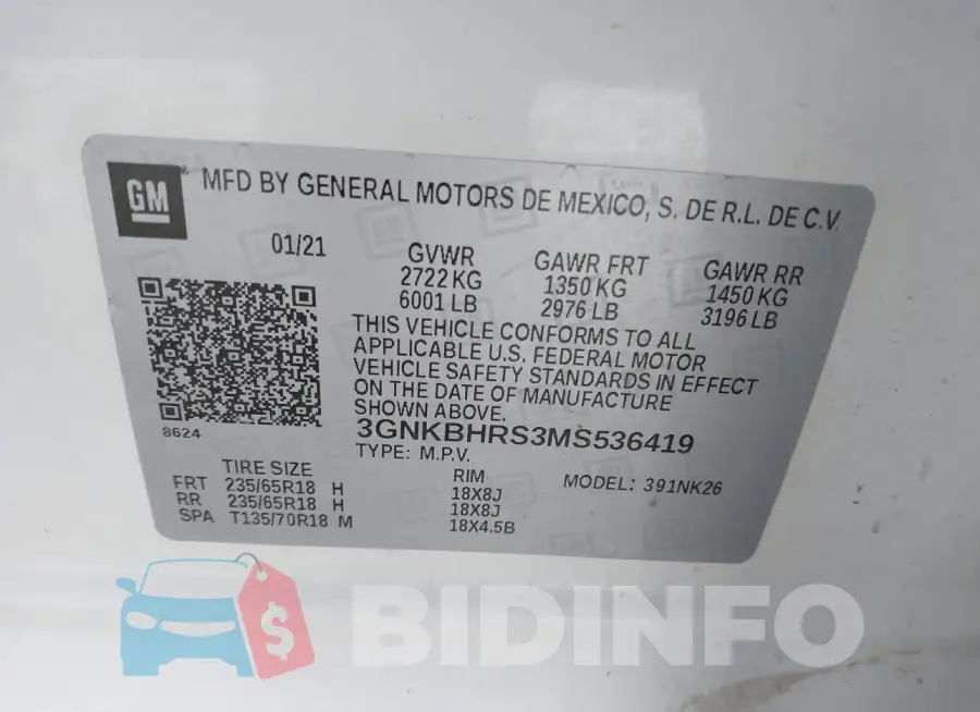 3GNKBHRS3MS536419 Photo# 9