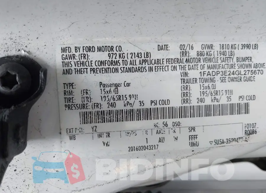 1FADP3E24GL275670 Photo# 9
