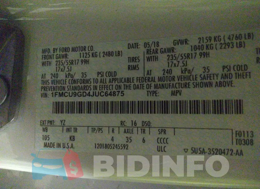 1FMCU9GD4JUC64875 Photo# 9