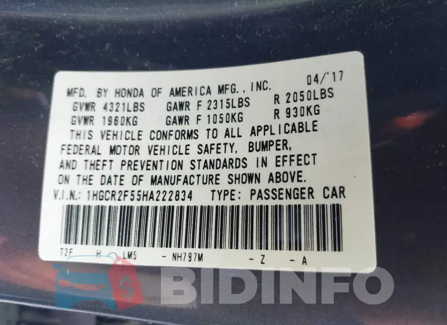 1HGCR2F55HA222834 Photo# 9