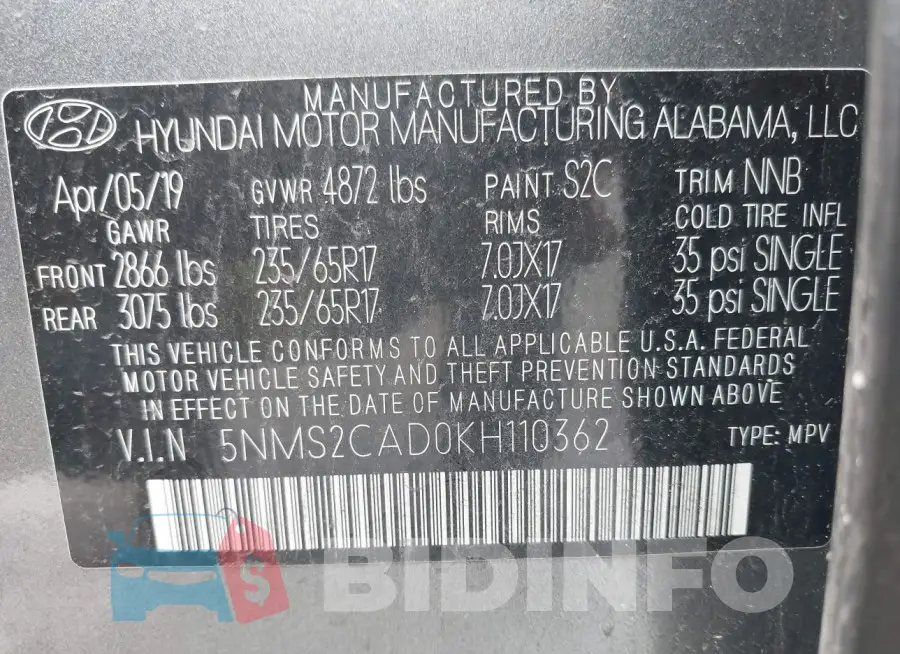 5NMS2CAD0KH110362 Photo# 9