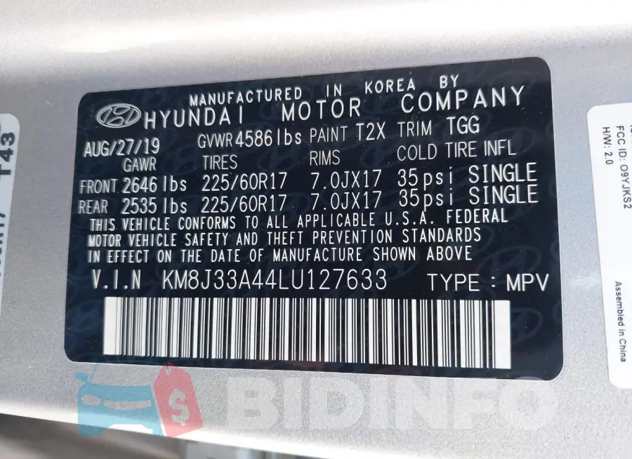 KM8J33A44LU127633 Photo# 9