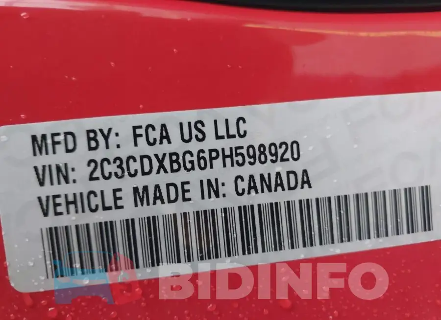 2C3CDXBG6PH598920 Photo# 9