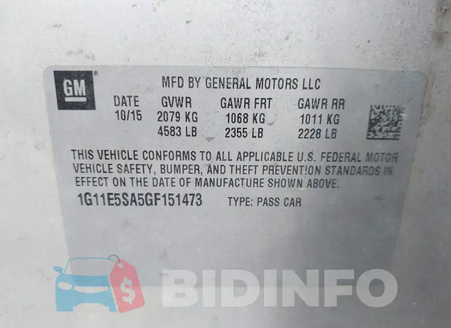 1G11E5SA5GF151473 Photo# 9