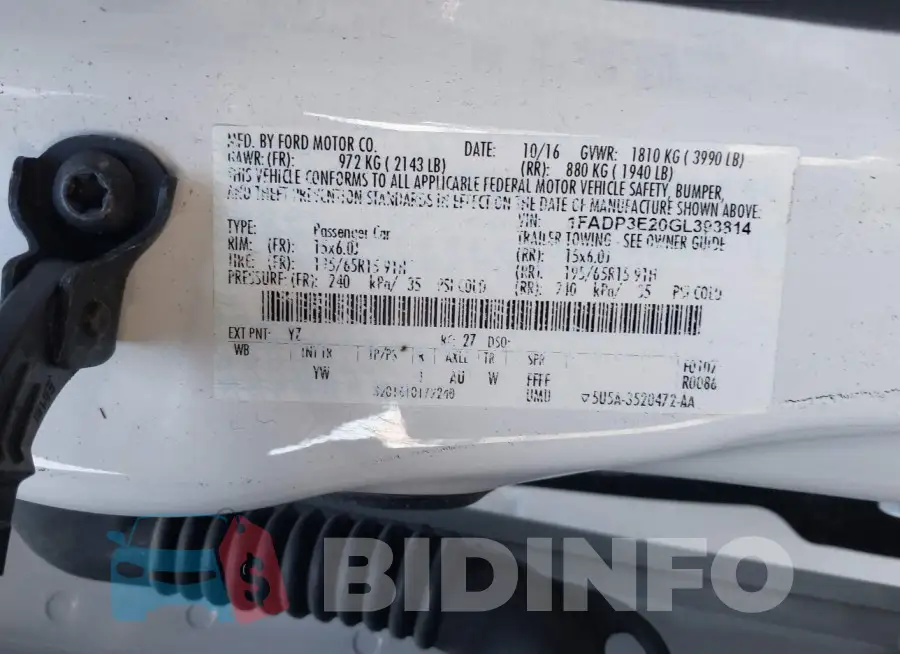 1FADP3E20GL393814 Photo# 9