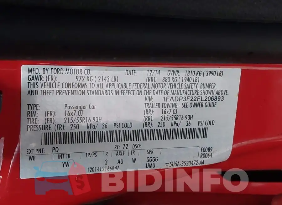 1FADP3F22FL206893 Photo# 9 1FADP3F22FL206893 Photo# 9