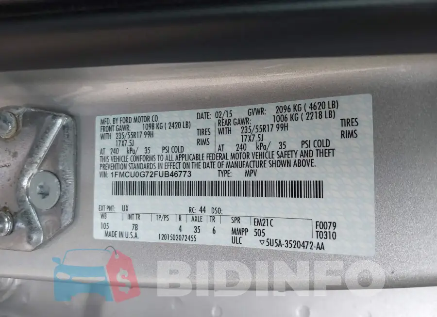 1FMCU0G72FUB46773 Photo# 9
