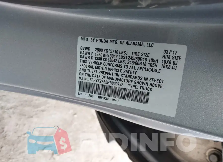 5FPYK2F62HB009792 Photo# 9