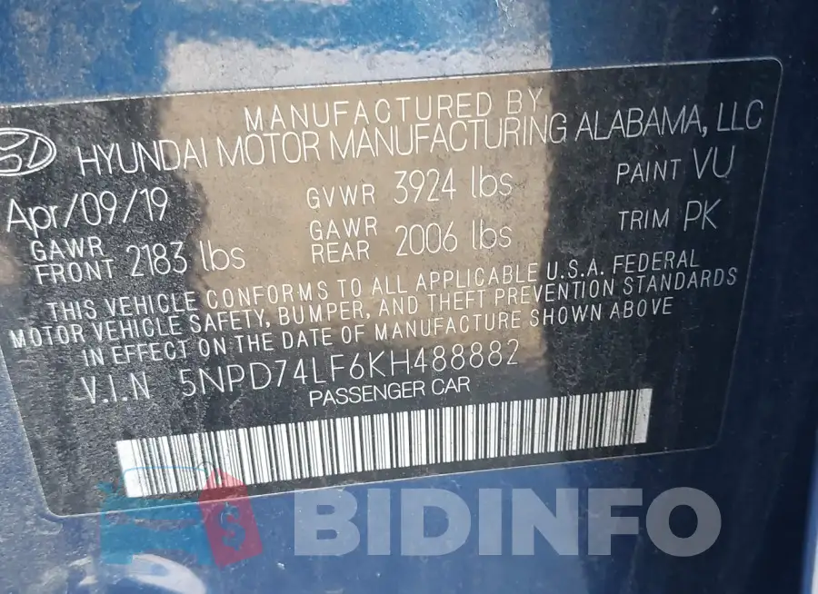 5NPD74LF6KH488882 Photo# 9