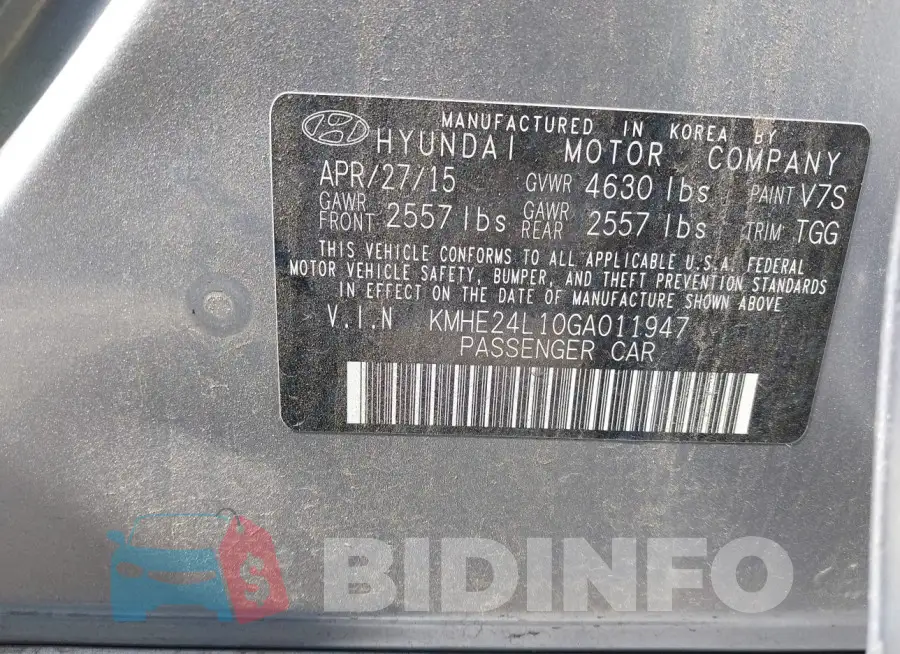 KMHE24L10GA011947 Photo# 9