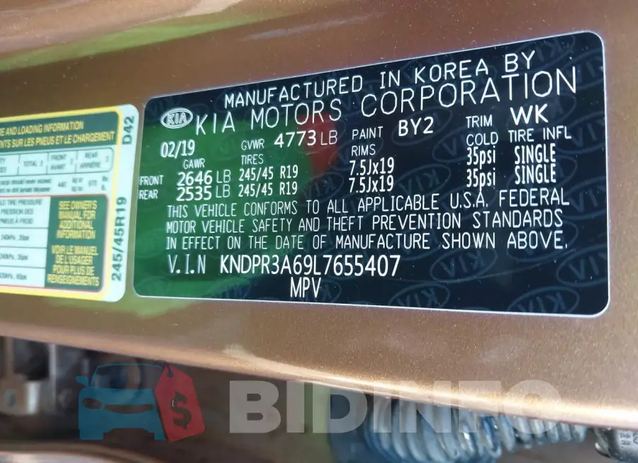 KNDPR3A69L7655407 Photo# 9