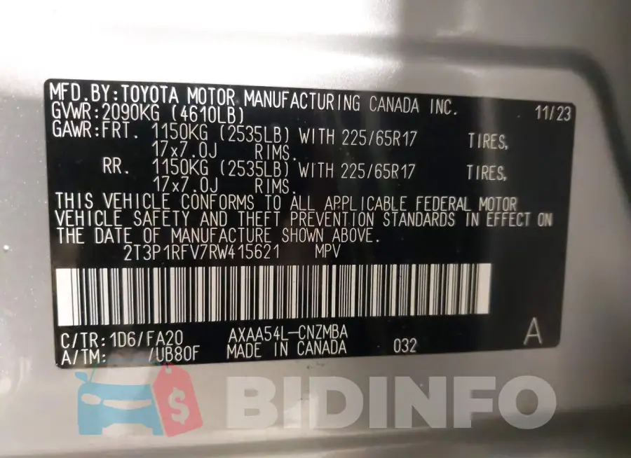 2T3P1RFV7RW415621 Photo# 9