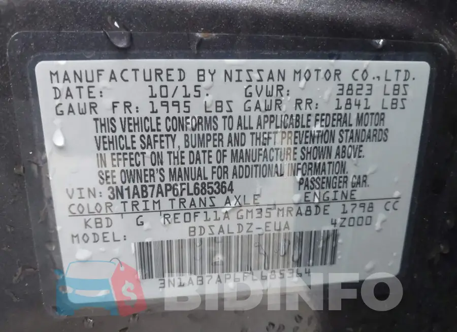 3N1AB7AP6FL685364 Photo# 9