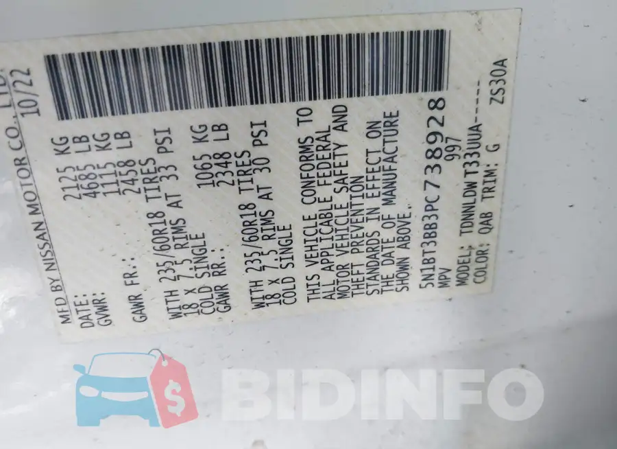 5N1BT3BB3PC738928 Photo# 9