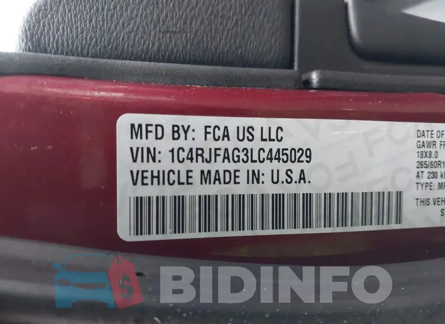 1C4RJFAG3LC445029 Photo# 9
