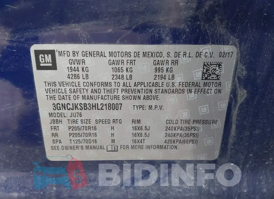 3GNCJKSB3HL218007 Photo# 9