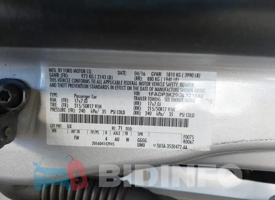 1FADP3K29GL321692 Photo# 9