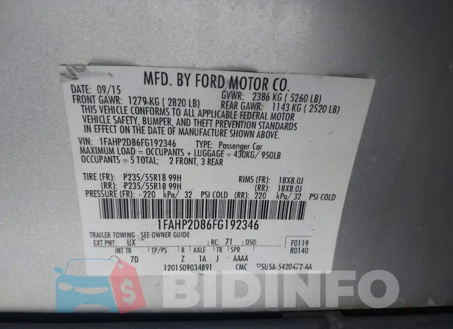 1FAHP2D86FG192346 Photo# 9