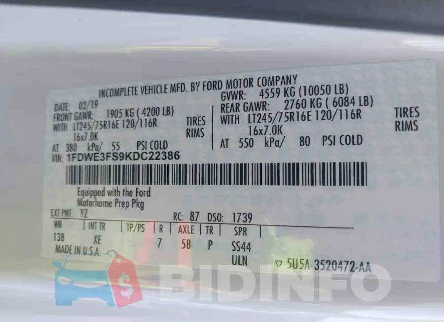 1FDWE3FS9KDC22386 Photo# 9
