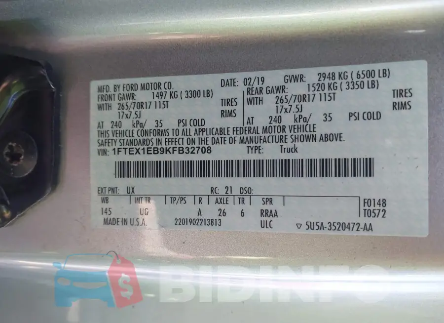 1FTEX1EB9KFB32708 Photo# 9