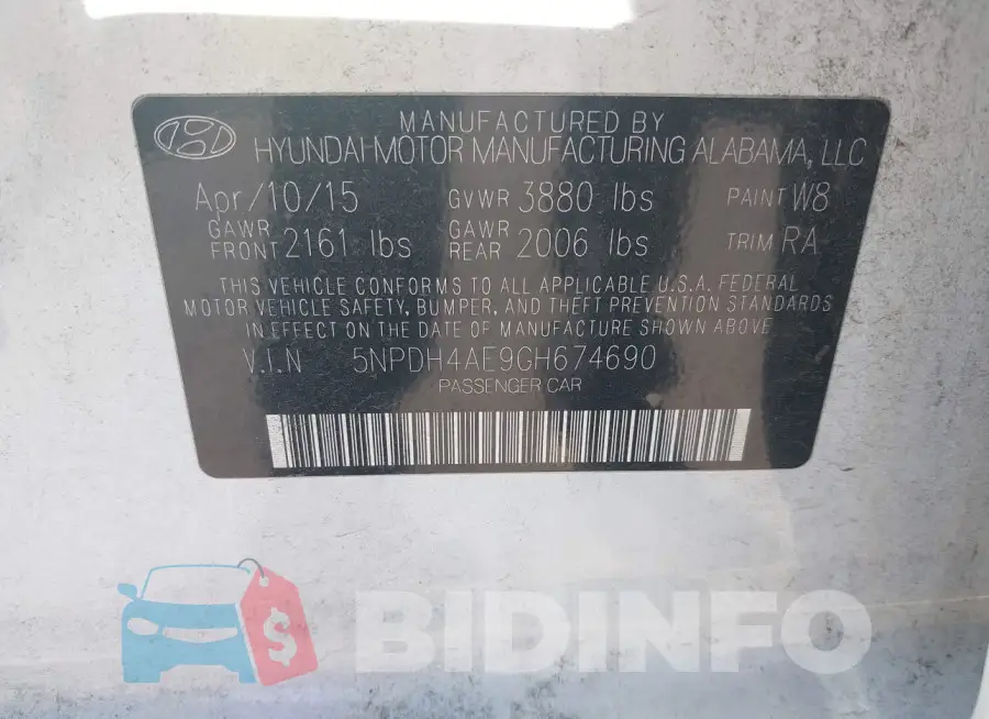 5NPDH4AE9GH674690 Photo# 9