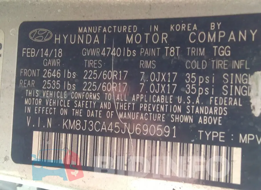 KM8J3CA45JU690591 Photo# 9